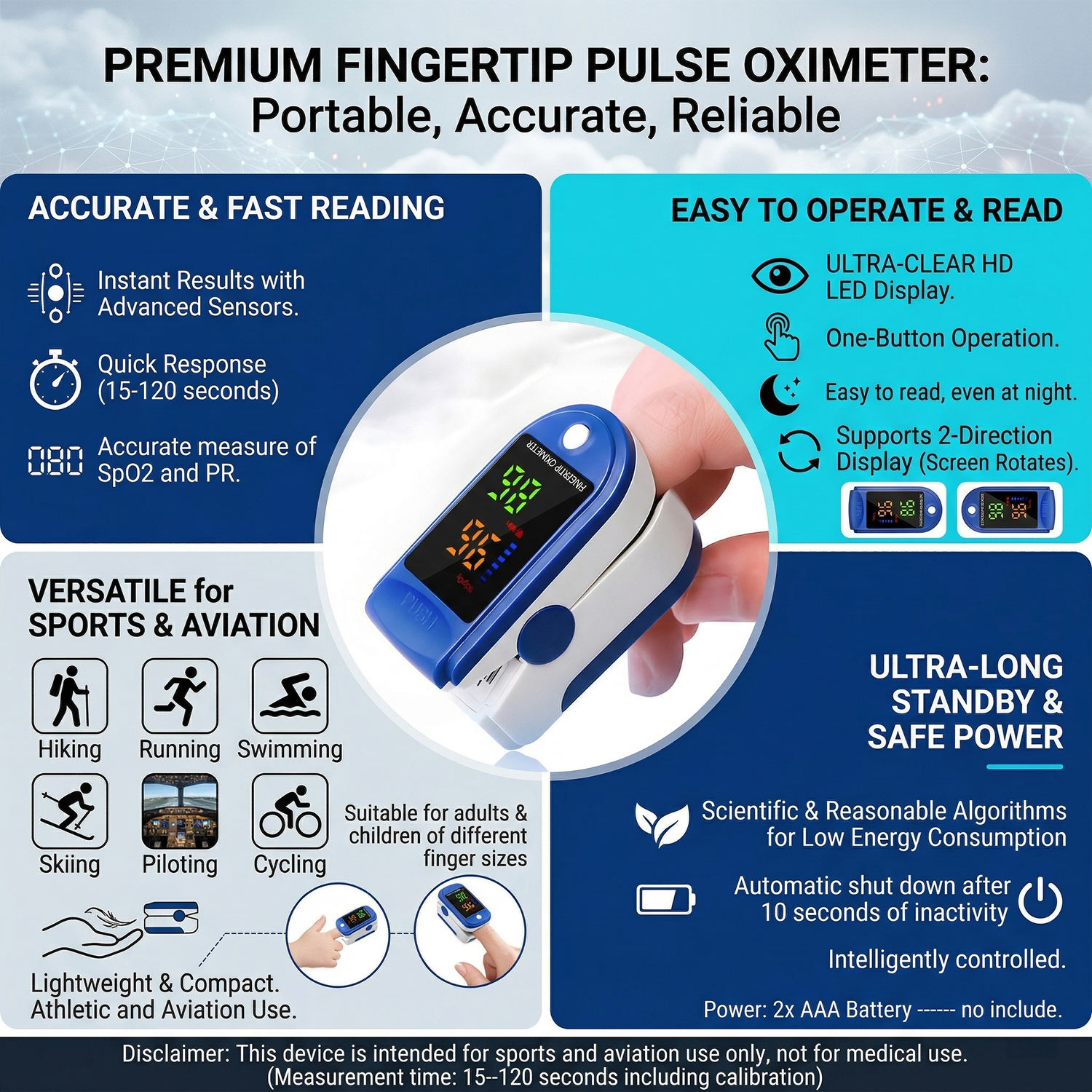 Oxygen Saturation Monitor Fingertip - Oxímetro Portátil de Dedo, Monitor de