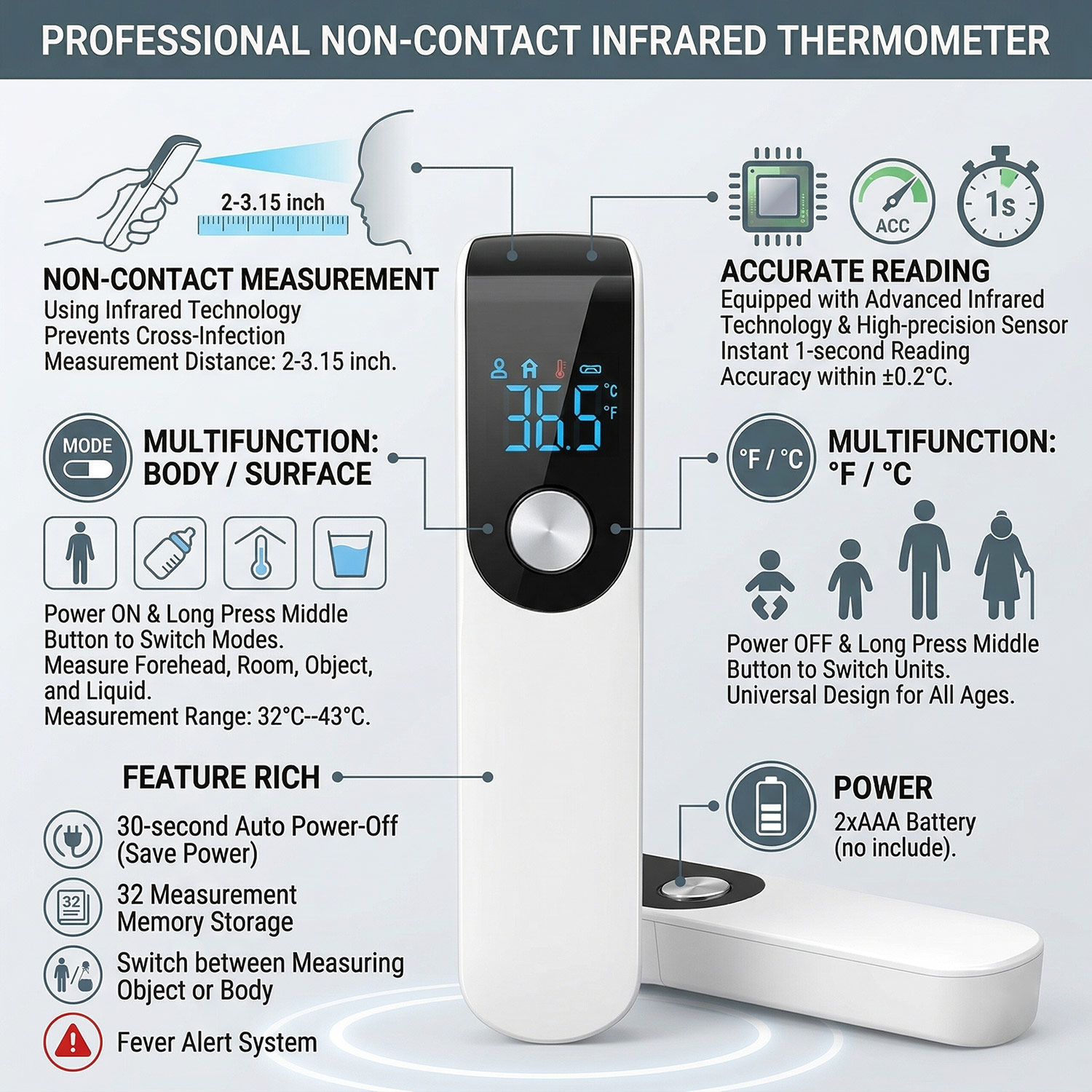 Termómetro médico para la fren - Oxygen Saturation Monitor Fingertip reseña y precio