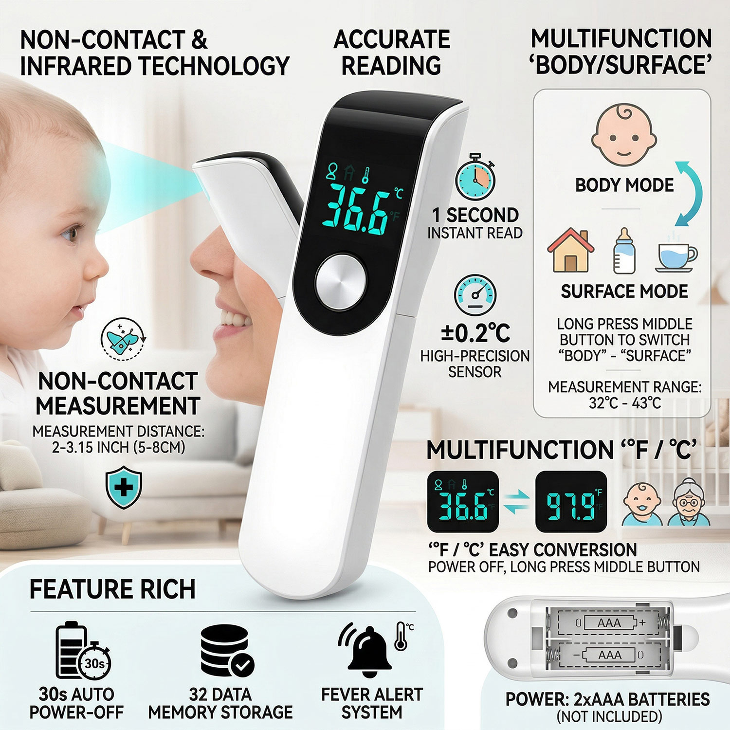 Termómetro médico para la fren - Oxygen Saturation Monitor Fingertip reseña y precio